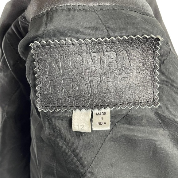 VINTAGE ALCATRAZ BLACK LEATHER FRINGE BRAIDED CONCHO ZIP ROCKSTAR LEATHER JACKET - Picture 16 of 17